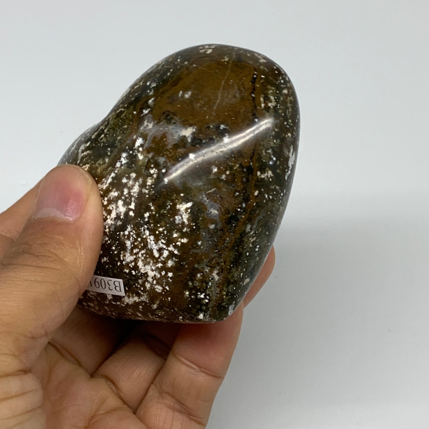 0.56 lbs, 2.6"x3.2"x1.5" Ocean Jasper Heart Polished Healing Crystal, B30914