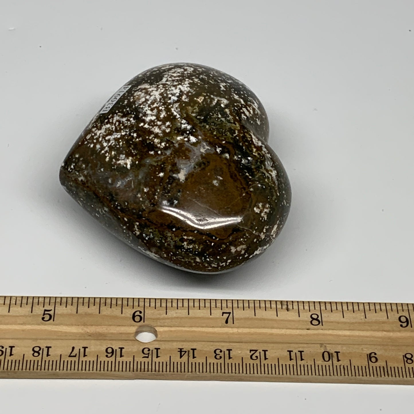 0.56 lbs, 2.6"x3.2"x1.5" Ocean Jasper Heart Polished Healing Crystal, B30914