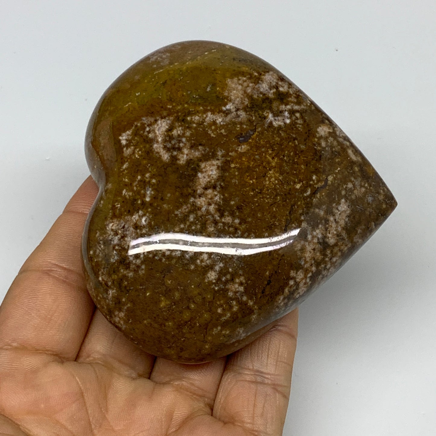 0.52 lbs, 2.9"x3.2"x1.2" Ocean Jasper Heart Polished Healing Crystal, B30913