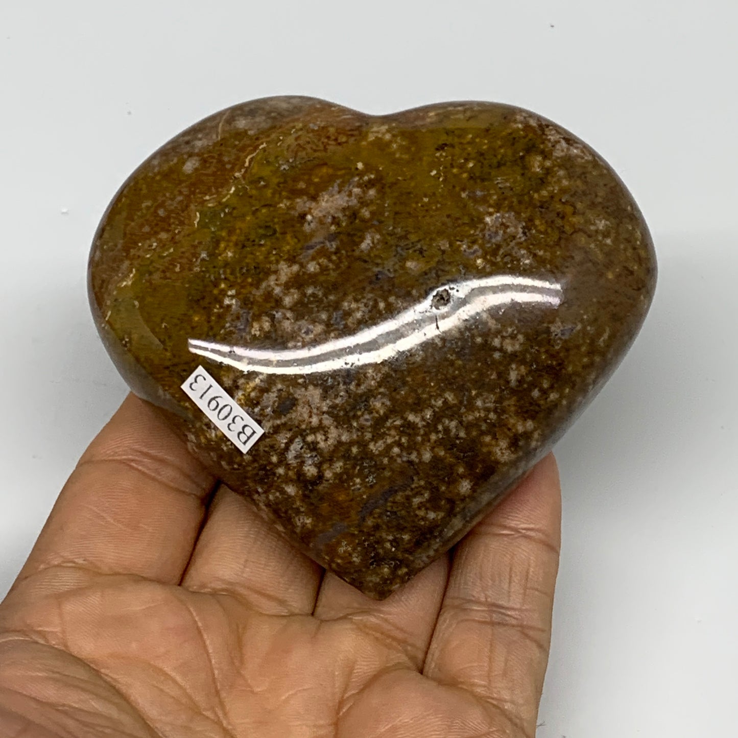 0.52 lbs, 2.9"x3.2"x1.2" Ocean Jasper Heart Polished Healing Crystal, B30913