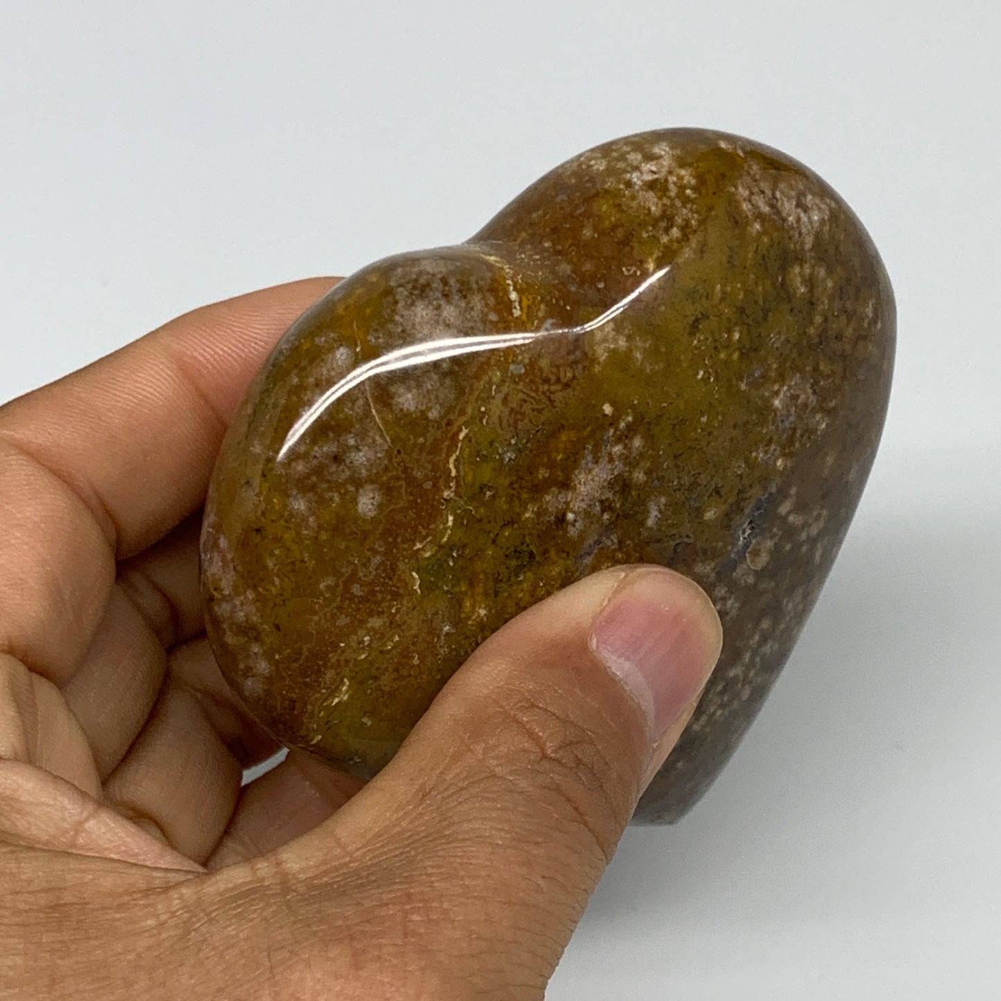 0.52 lbs, 2.9"x3.2"x1.2" Ocean Jasper Heart Polished Healing Crystal, B30913