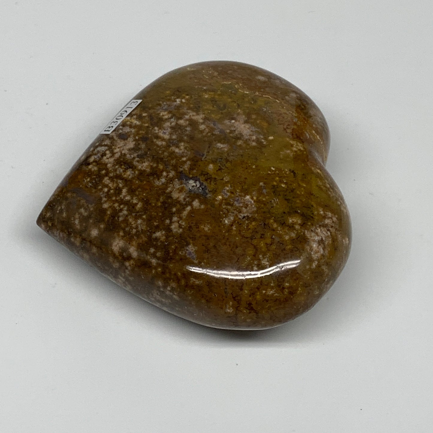 0.52 lbs, 2.9"x3.2"x1.2" Ocean Jasper Heart Polished Healing Crystal, B30913