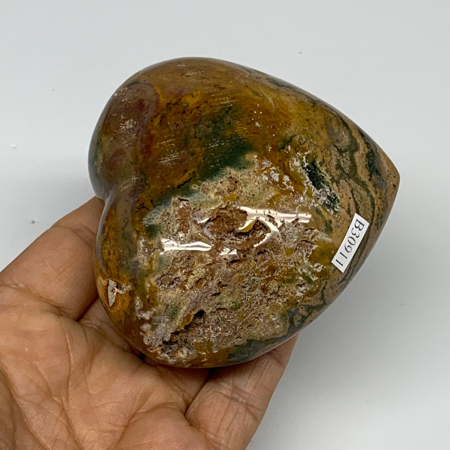 0.65 lbs, 2.9"x3.2"x1.5" Ocean Jasper Heart Polished Healing Crystal, B30911