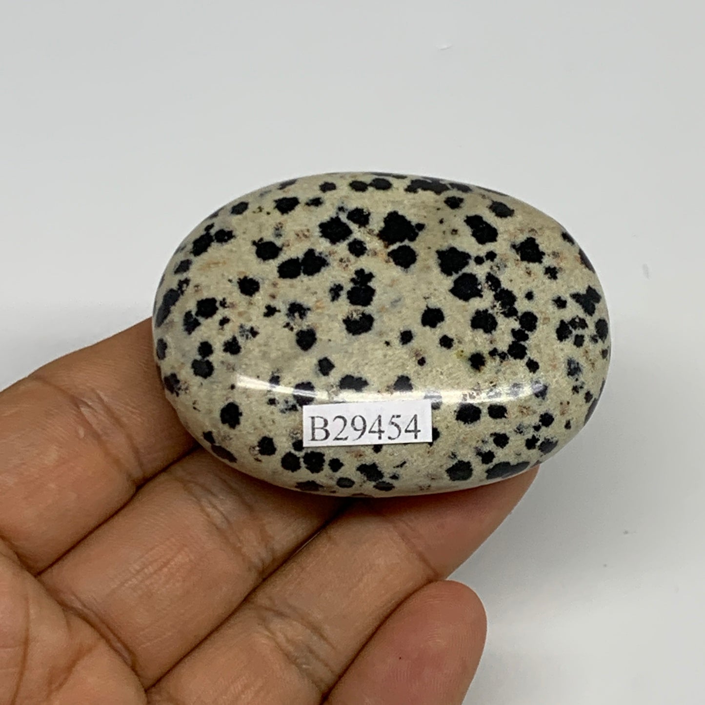 73.3g, 2.2"x1.7"x0.8", Natural Dalmatian Jasper Palm-Stone @India, B29454