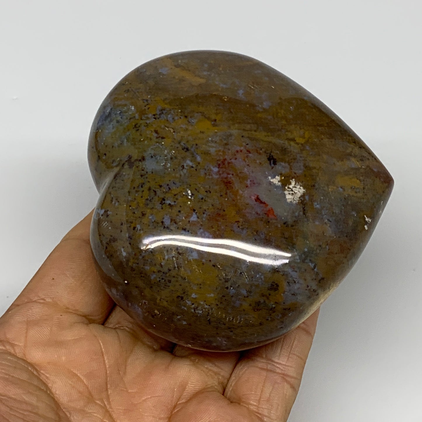 0.69 lbs, 3"x3.2"x1.5" Ocean Jasper Heart Polished Healing Crystal, B30898