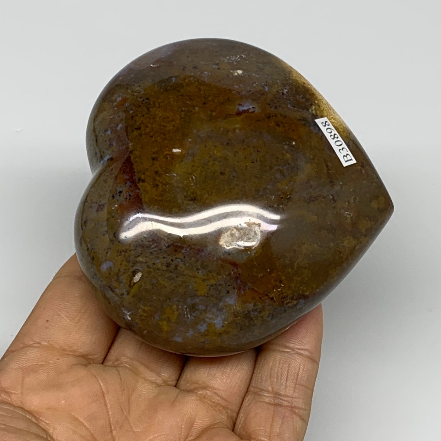 0.69 lbs, 3"x3.2"x1.5" Ocean Jasper Heart Polished Healing Crystal, B30898