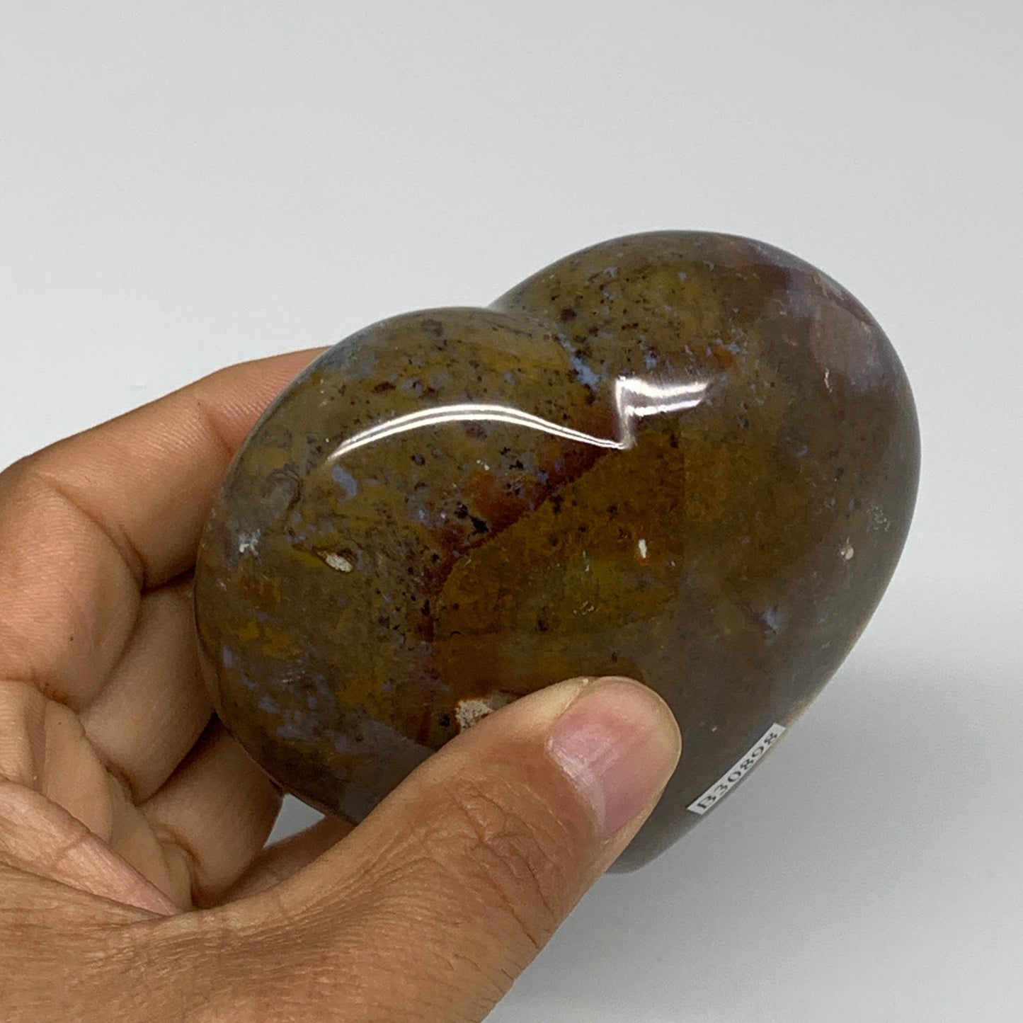 0.69 lbs, 3"x3.2"x1.5" Ocean Jasper Heart Polished Healing Crystal, B30898