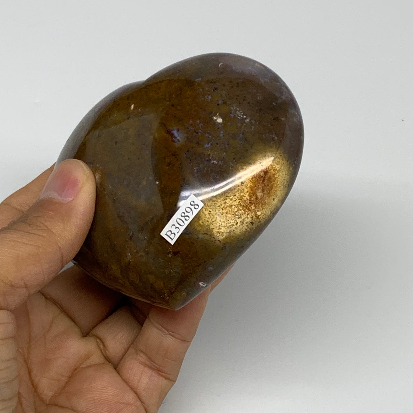 0.69 lbs, 3"x3.2"x1.5" Ocean Jasper Heart Polished Healing Crystal, B30898