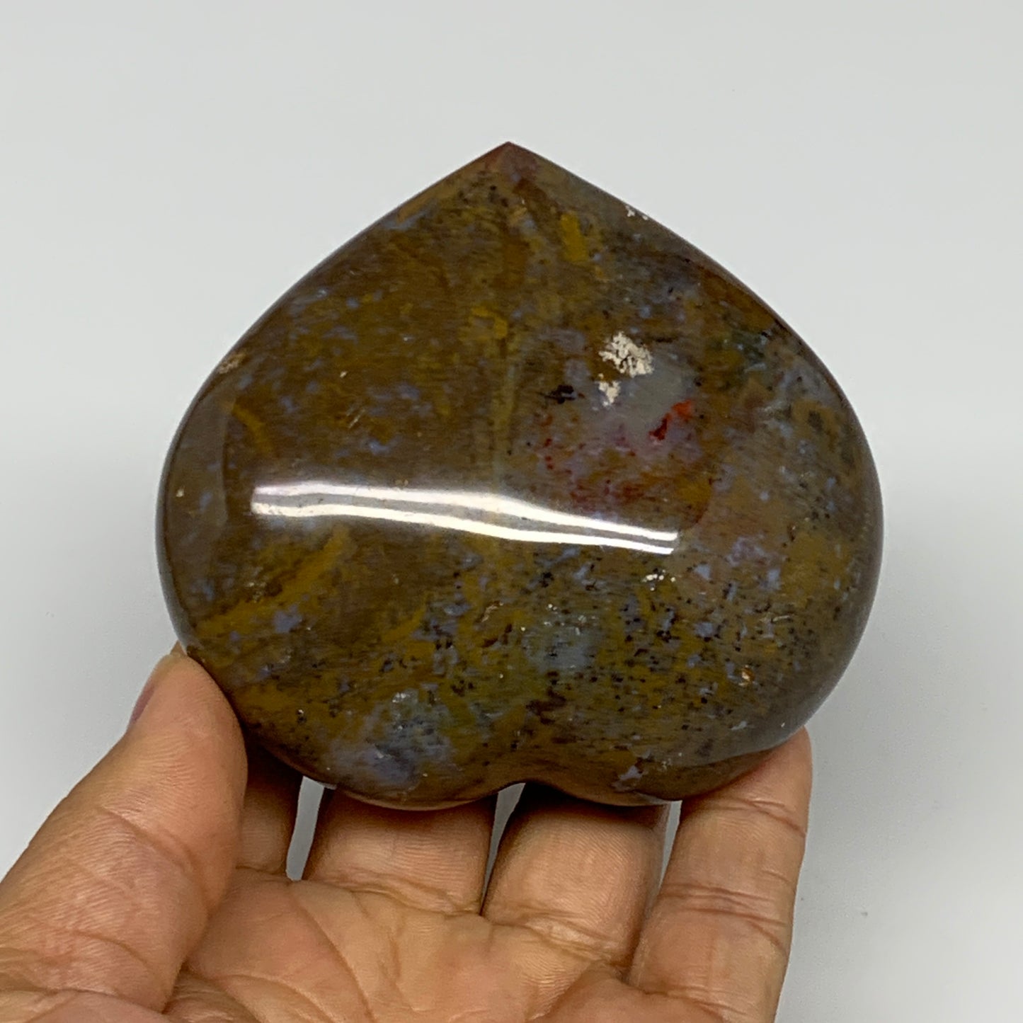 0.69 lbs, 3"x3.2"x1.5" Ocean Jasper Heart Polished Healing Crystal, B30898