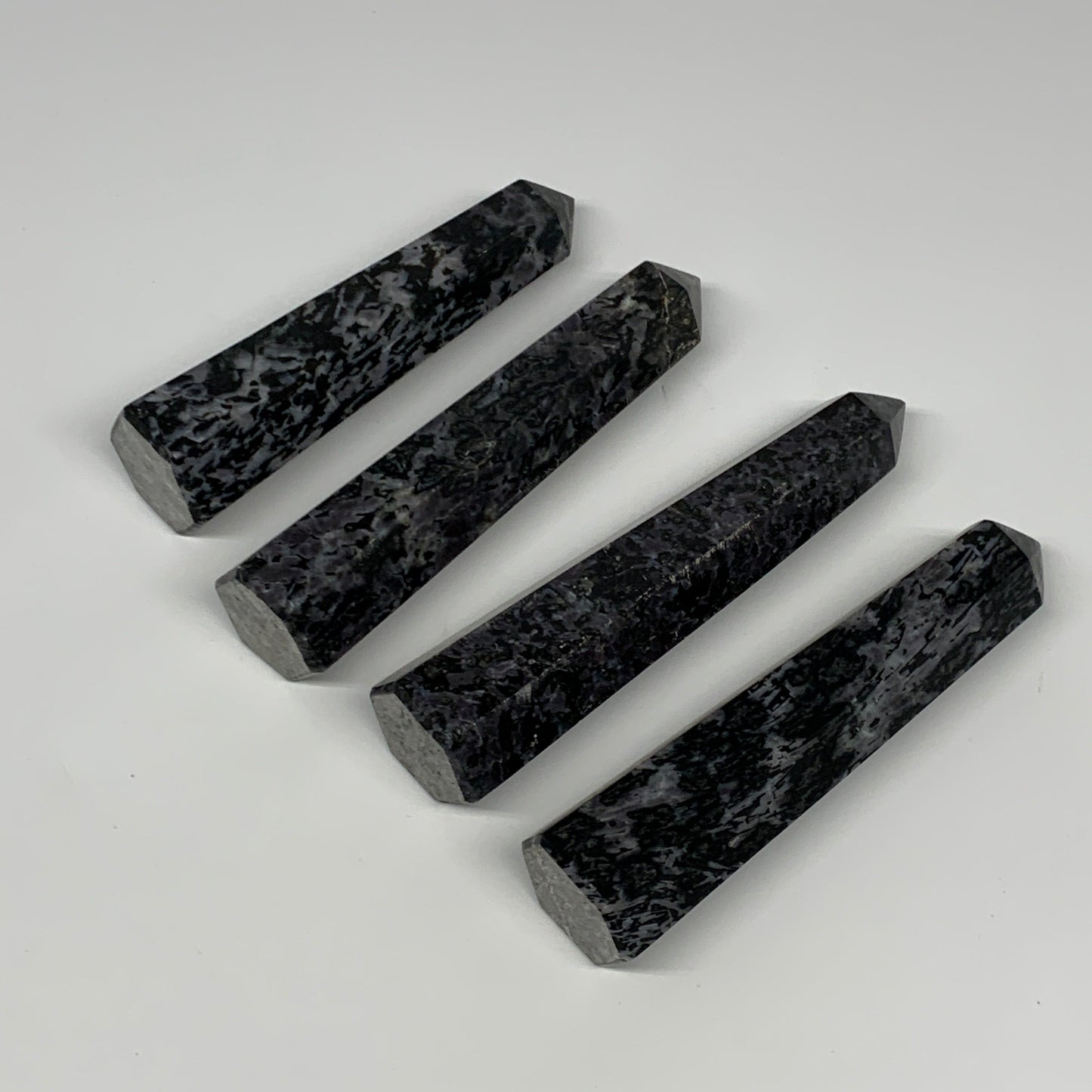 1115 grams, 5.6" - 6", 4 pcs, Indigo Gabro Merlinte Towers/Obelisks, B21431