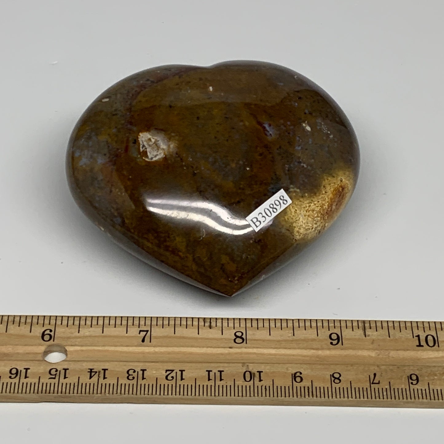 0.69 lbs, 3"x3.2"x1.5" Ocean Jasper Heart Polished Healing Crystal, B30898