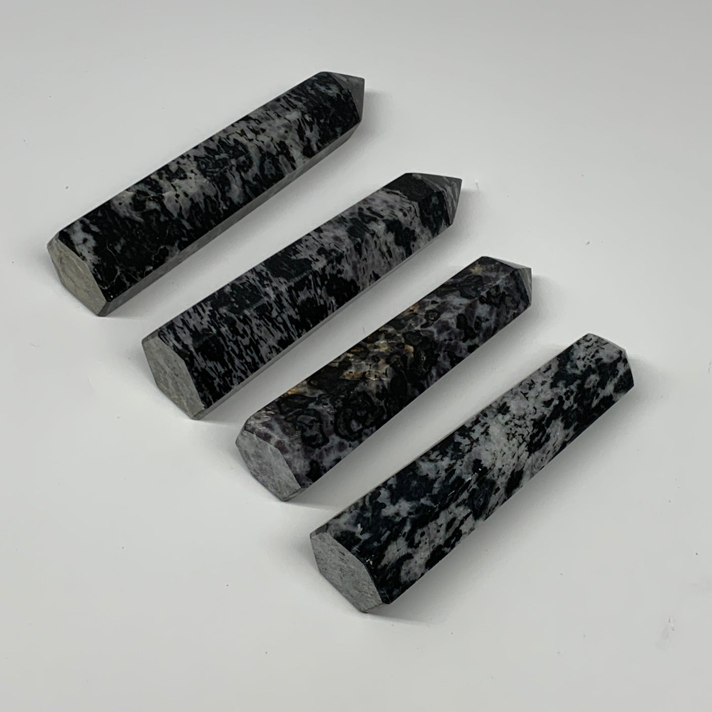 1175 grams, 5.4" - 6", 4 pcs, Indigo Gabro Merlinte Towers/Obelisks, B21432