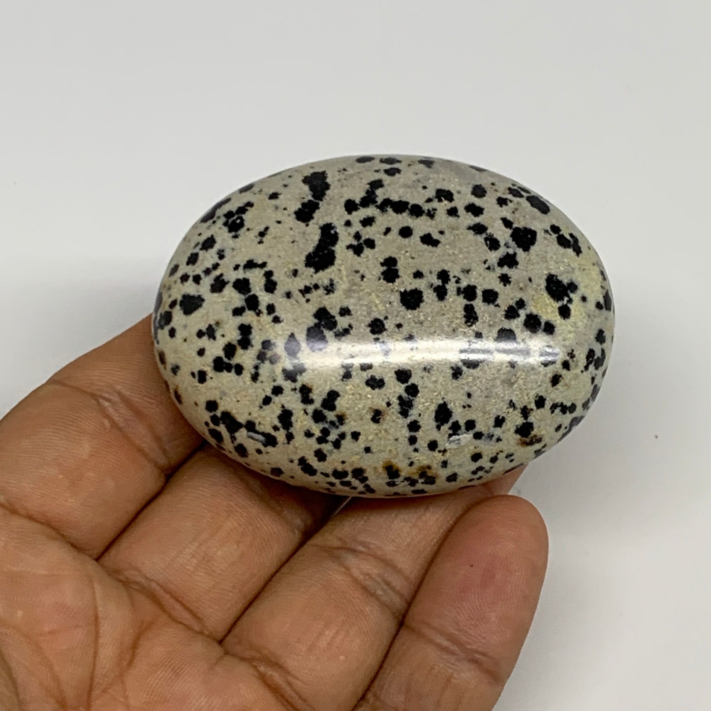 84.9g, 2.3"x1.8"x0.9", Natural Dalmatian Jasper Palm-Stone @India, B29464