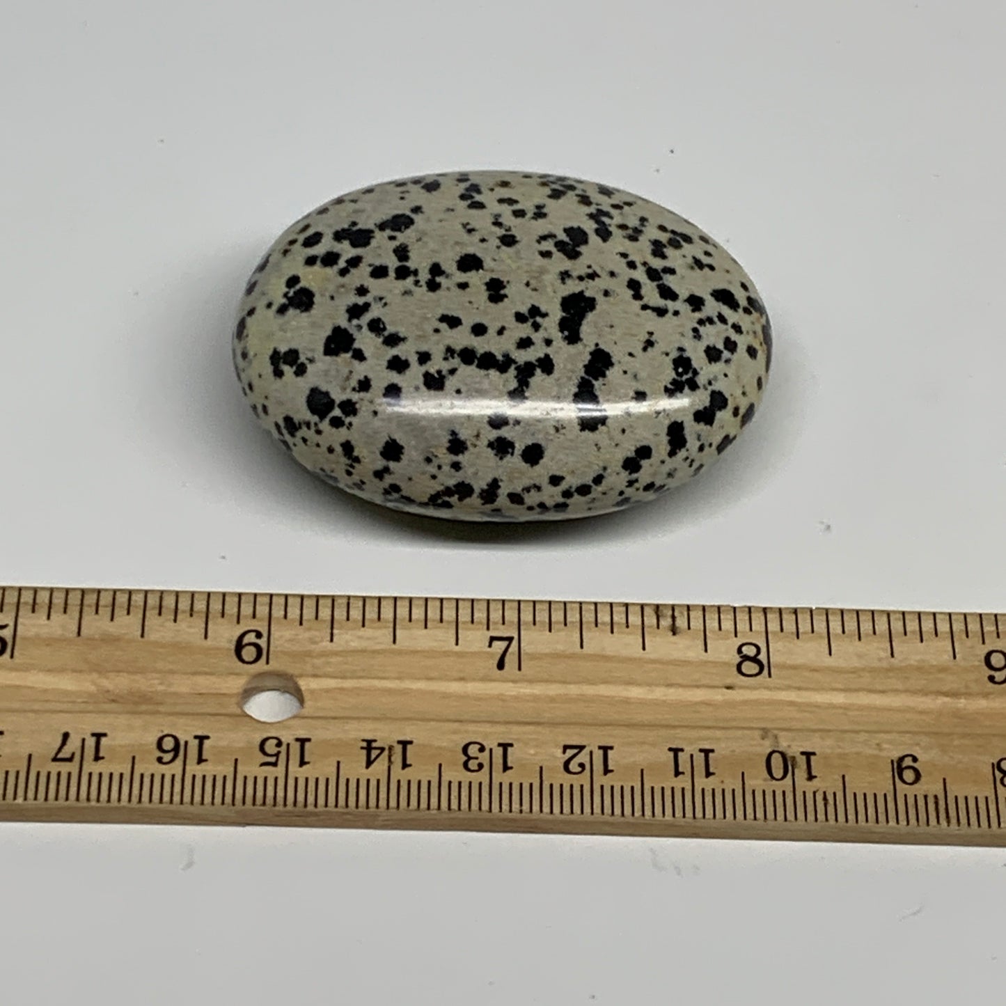 84.9g, 2.3"x1.8"x0.9", Natural Dalmatian Jasper Palm-Stone @India, B29464
