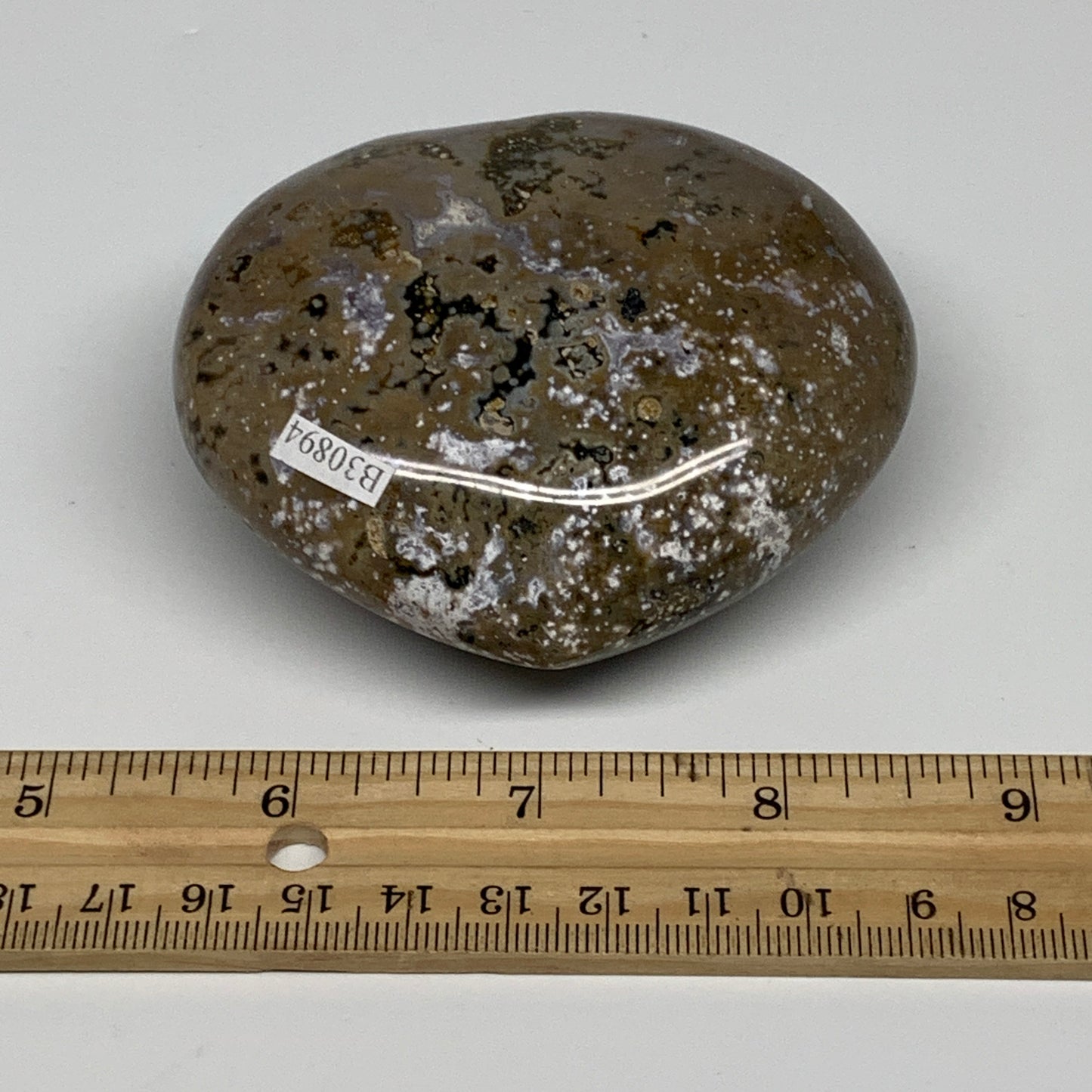 0.65 lbs, 2.9"x3.2"x1.4" Ocean Jasper Heart Polished Healing Crystal, B30894