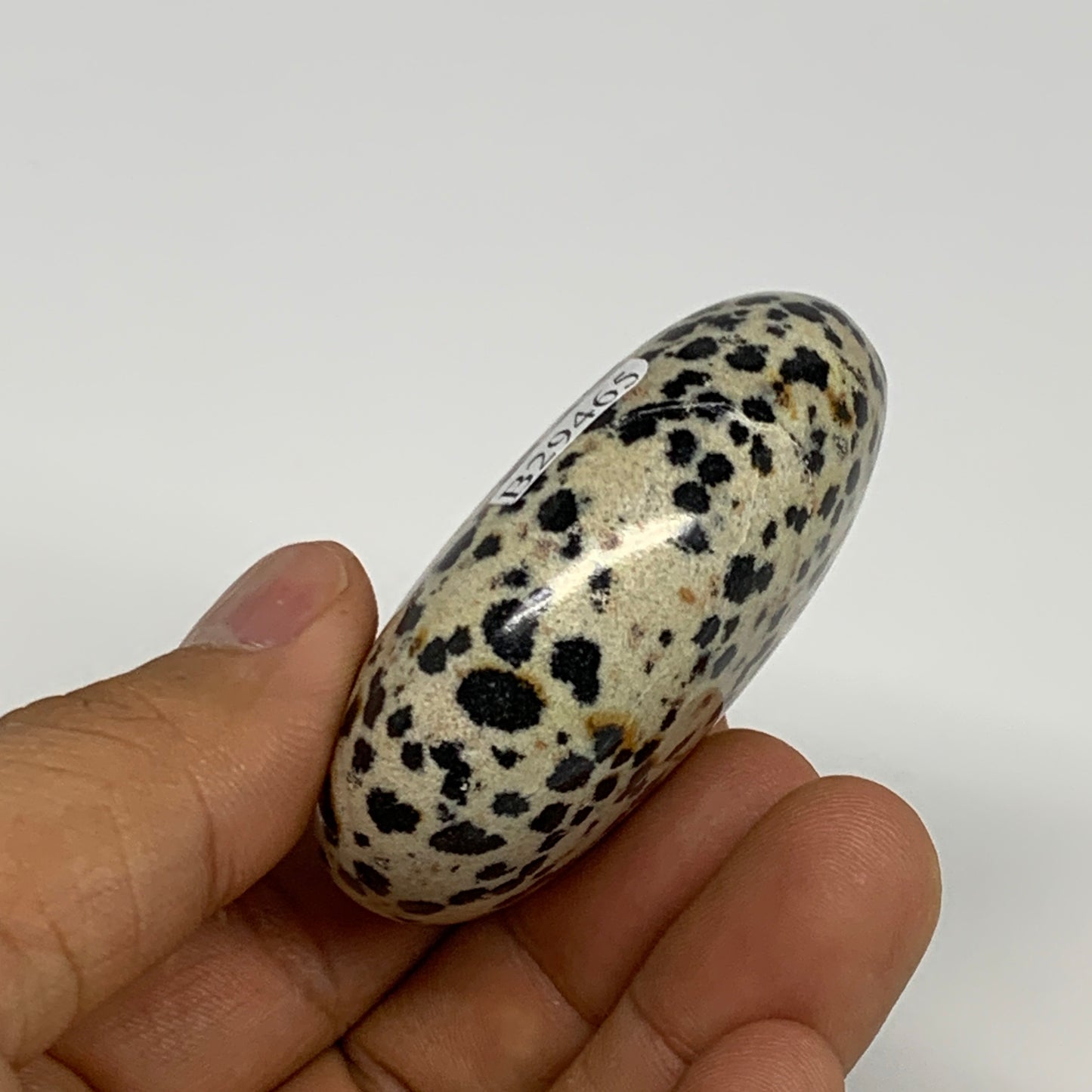 78.1g, 2.2"x1.6"x0.9", Natural Dalmatian Jasper Palm-Stone @India, B29465