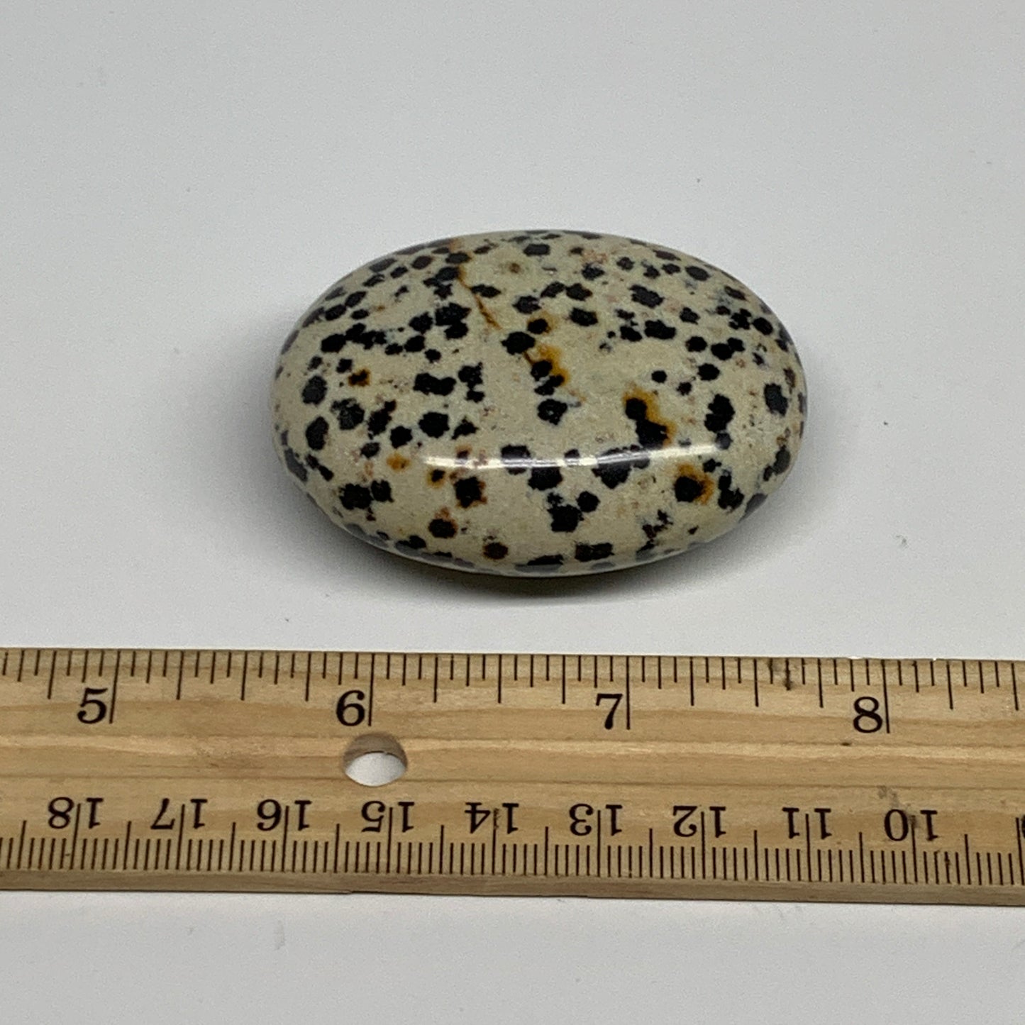 78.1g, 2.2"x1.6"x0.9", Natural Dalmatian Jasper Palm-Stone @India, B29465