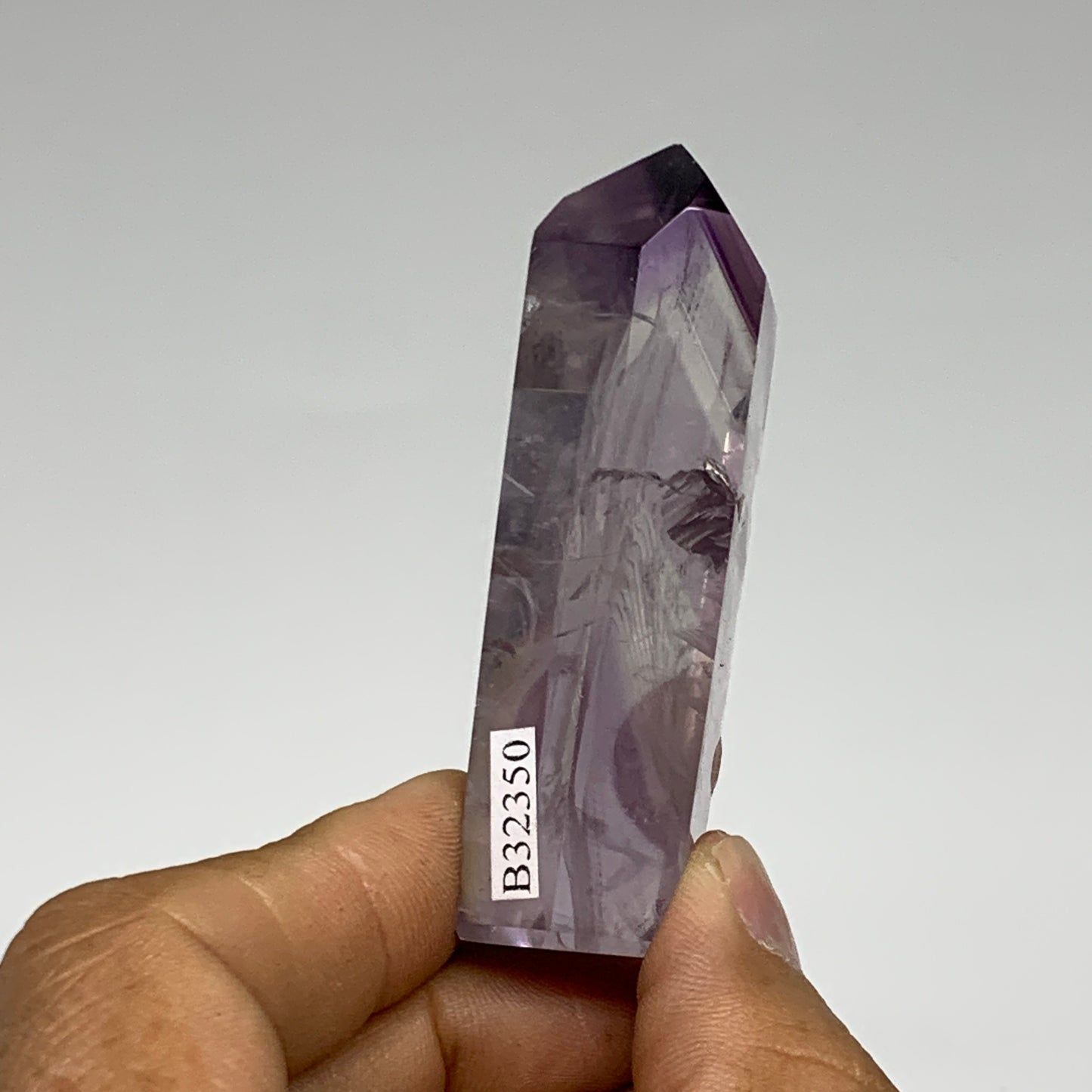 57.1g, 2.6"x1"x0.7", Natural Amethyst Tower Point Obelisk @Brazil, B32350