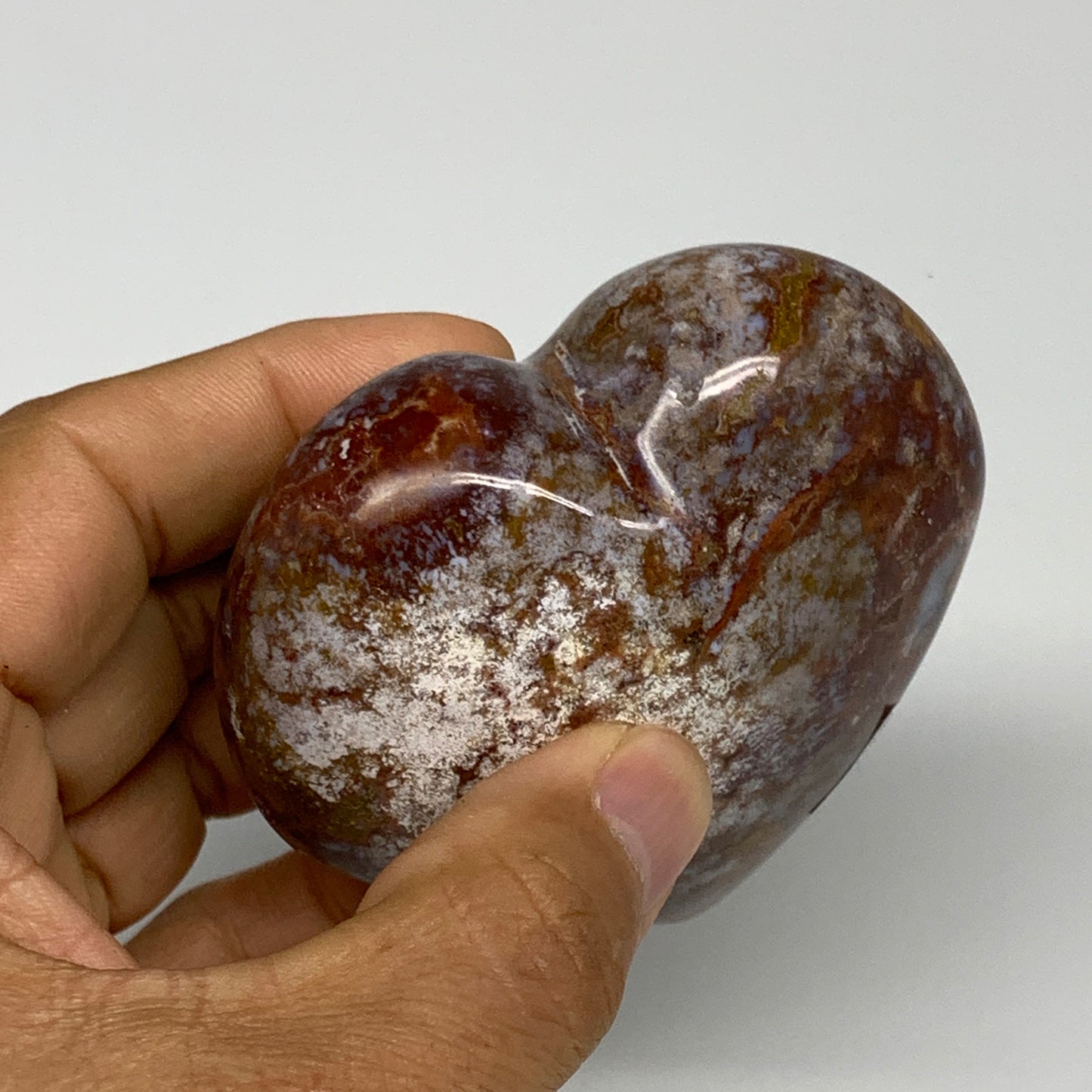 0.45 lbs, 2.6"x2.9"x1.4" Ocean Jasper Heart Polished Healing Crystal, B30892