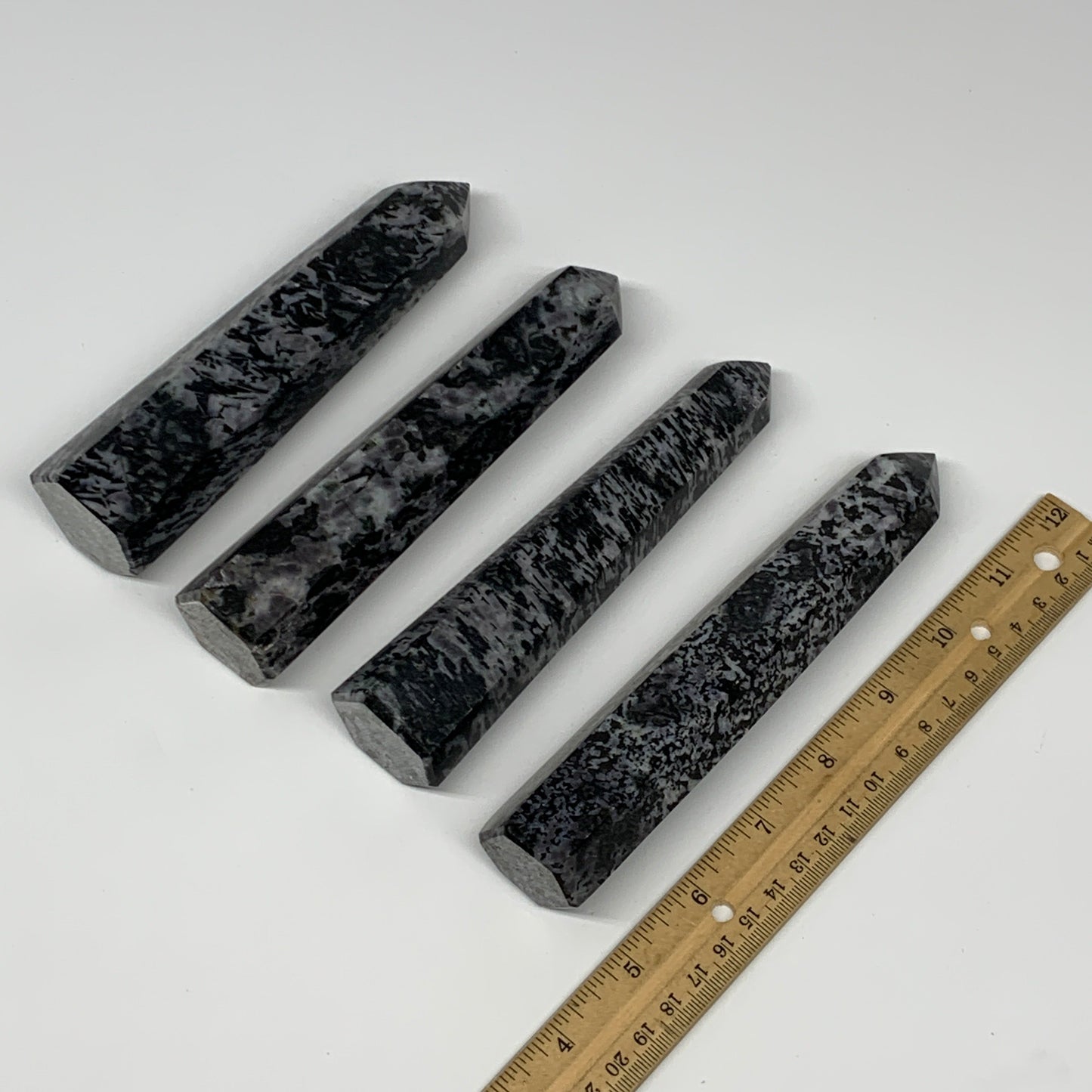 1215 grams, 6.3" - 6.8", 4 pcs, Indigo Gabro Merlinte Towers/Obelisks, B21437