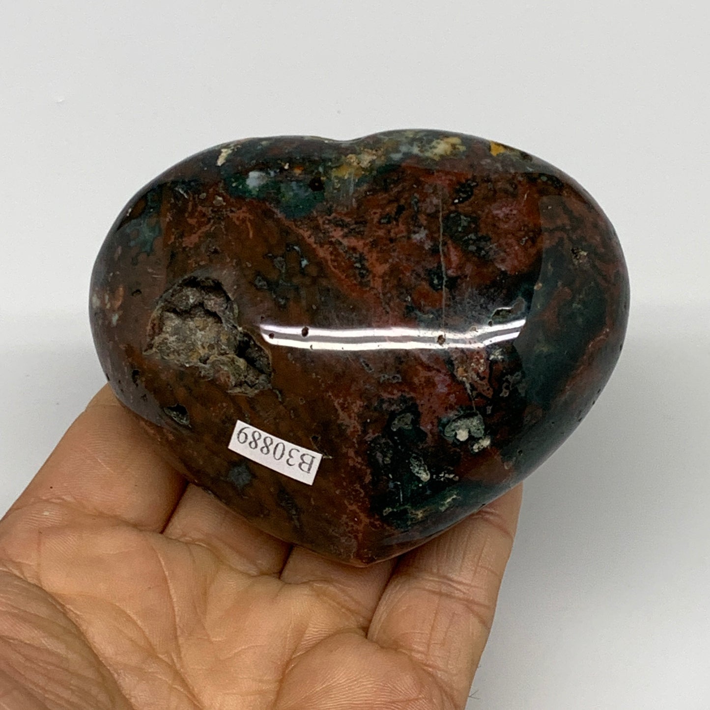 0.59 lbs, 2.6"x3.1"x1.5" Ocean Jasper Heart Polished Healing Crystal, B30889