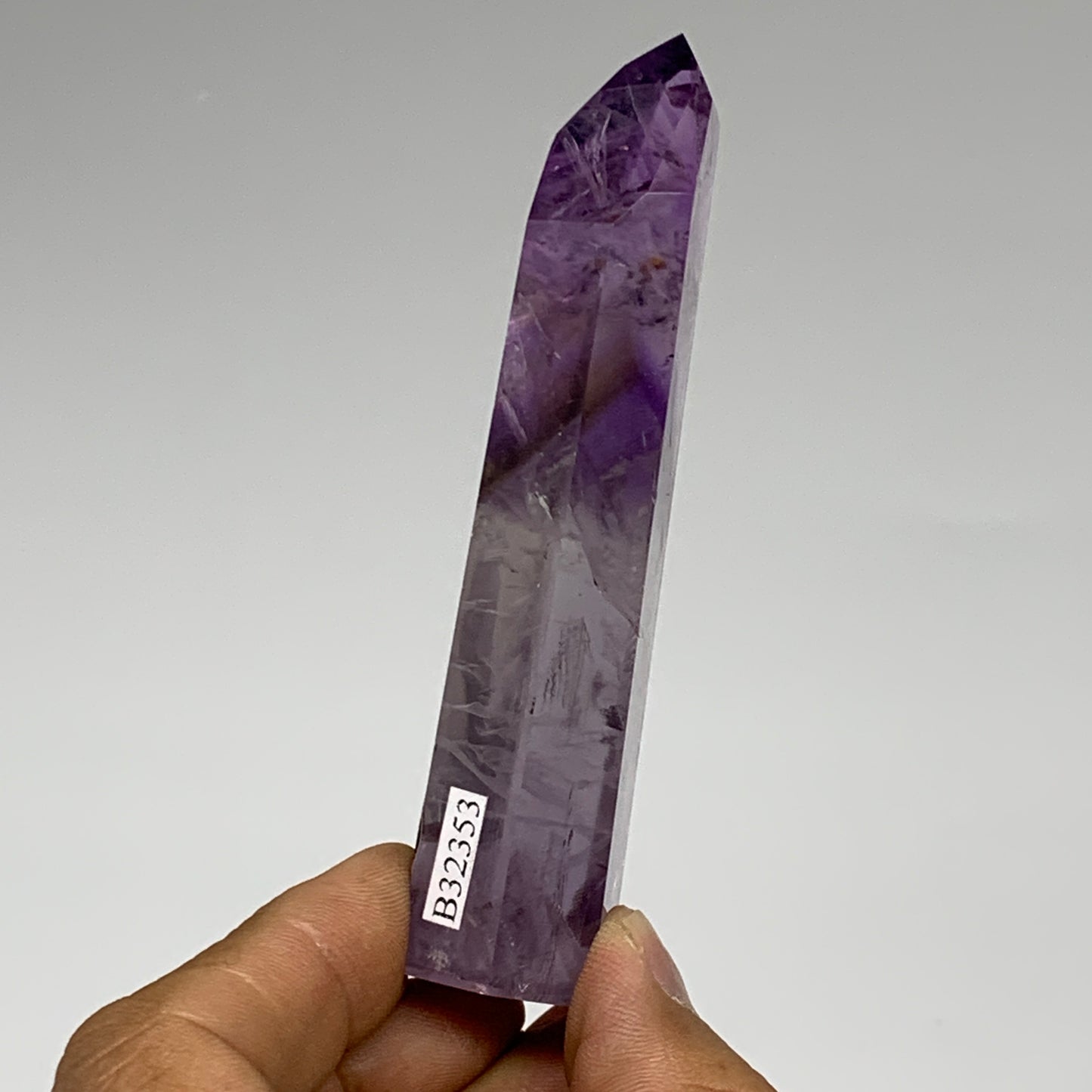 77.5g, 3.8"x1"x0.7", Natural Amethyst Tower Point Obelisk @Brazil, B32353