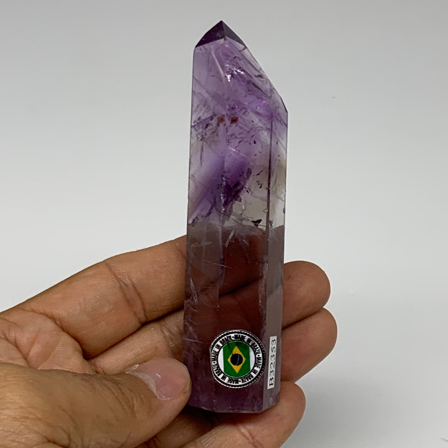 77.5g, 3.8"x1"x0.7", Natural Amethyst Tower Point Obelisk @Brazil, B32353