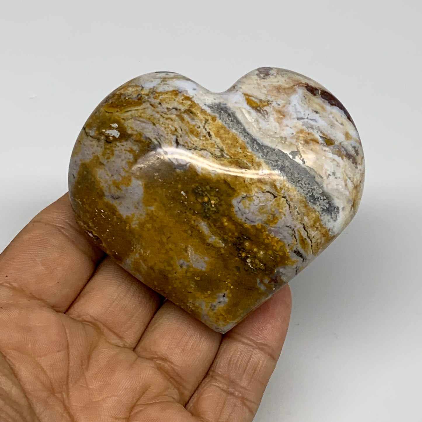 0.37 lbs, 2.5"x2.8"x1.3" Ocean Jasper Heart Polished Healing Crystal, B30887