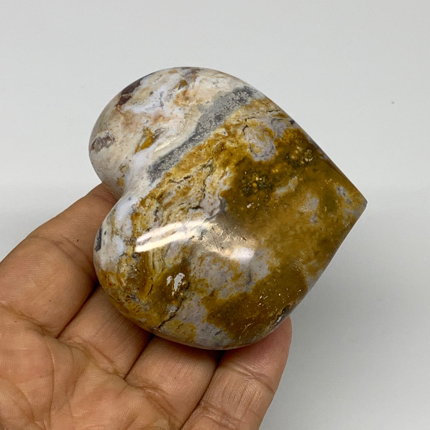 0.37 lbs, 2.5"x2.8"x1.3" Ocean Jasper Heart Polished Healing Crystal, B30887