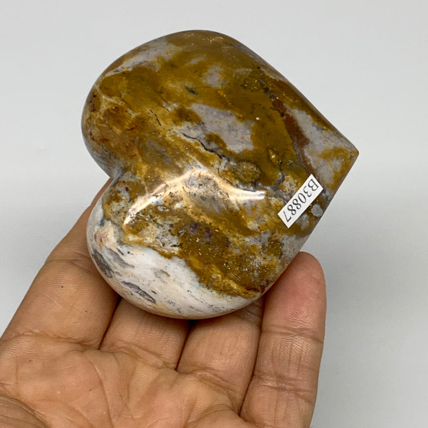 0.37 lbs, 2.5"x2.8"x1.3" Ocean Jasper Heart Polished Healing Crystal, B30887