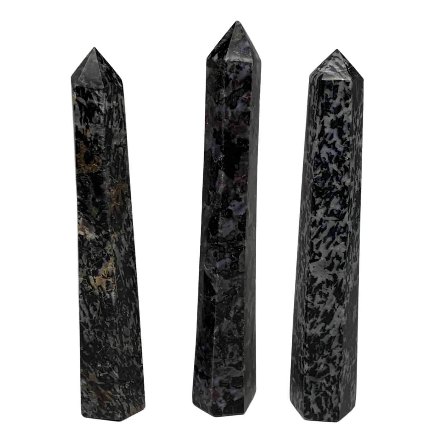 1320 grams, 8" - 8.5", 3 pcs, Indigo Gabro Merlinte Towers/Obelisks, B21445