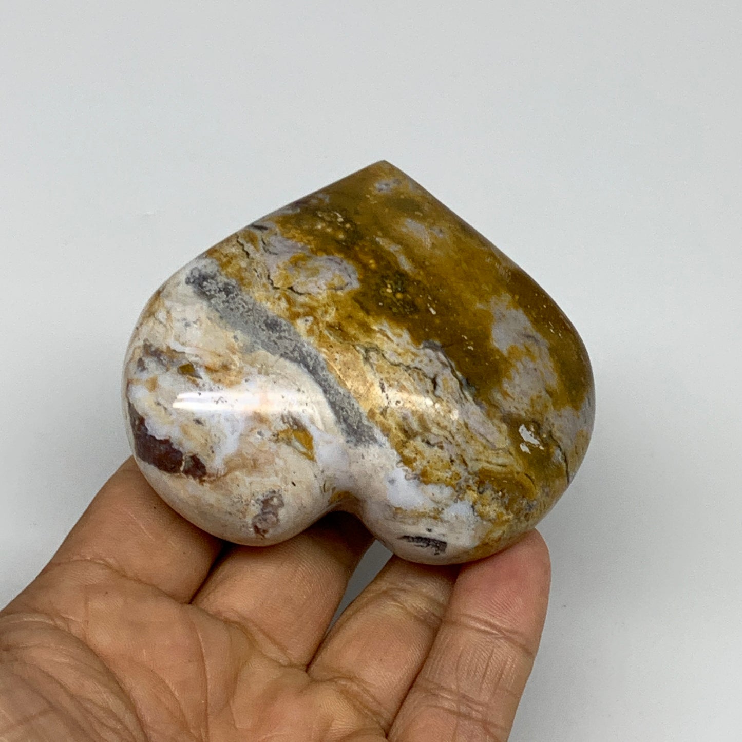 0.37 lbs, 2.5"x2.8"x1.3" Ocean Jasper Heart Polished Healing Crystal, B30887