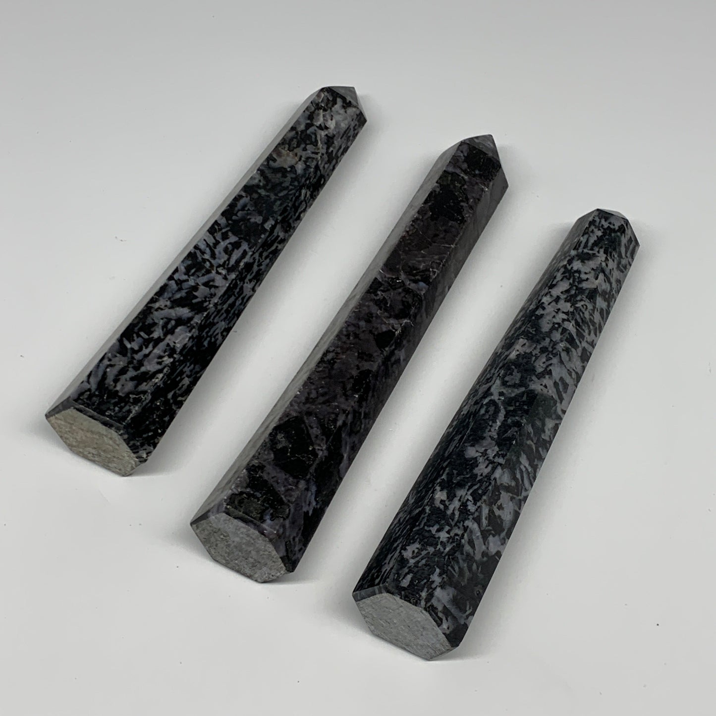 1320 grams, 8" - 8.5", 3 pcs, Indigo Gabro Merlinte Towers/Obelisks, B21445