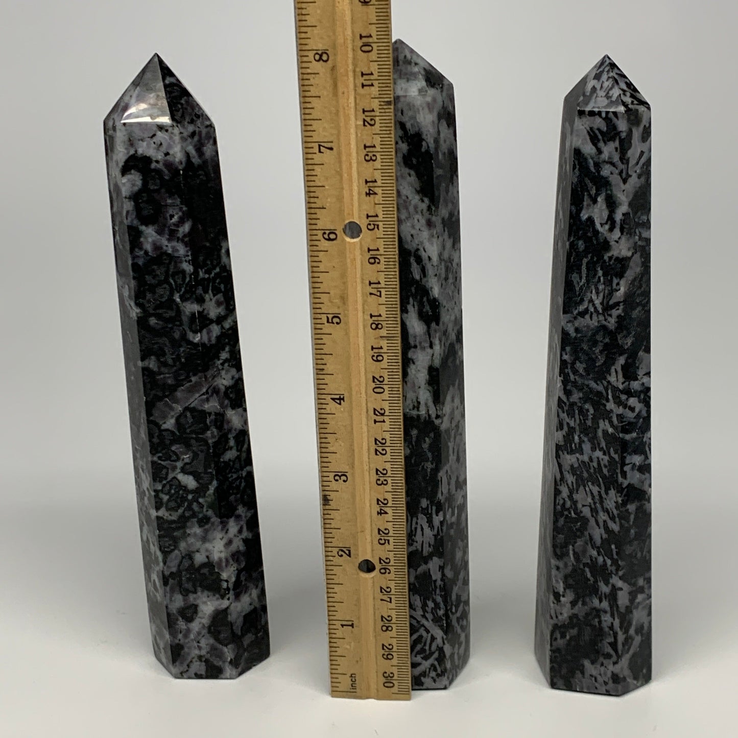 1355 grams, 7.9" - 8", 3 pcs, Indigo Gabro Merlinte Towers/Obelisks, B21444