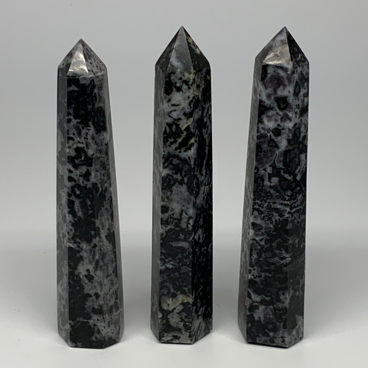 1295 grams, 7.4" - 7.6", 3 pcs, Indigo Gabro Merlinte Towers/Obelisks, B21443