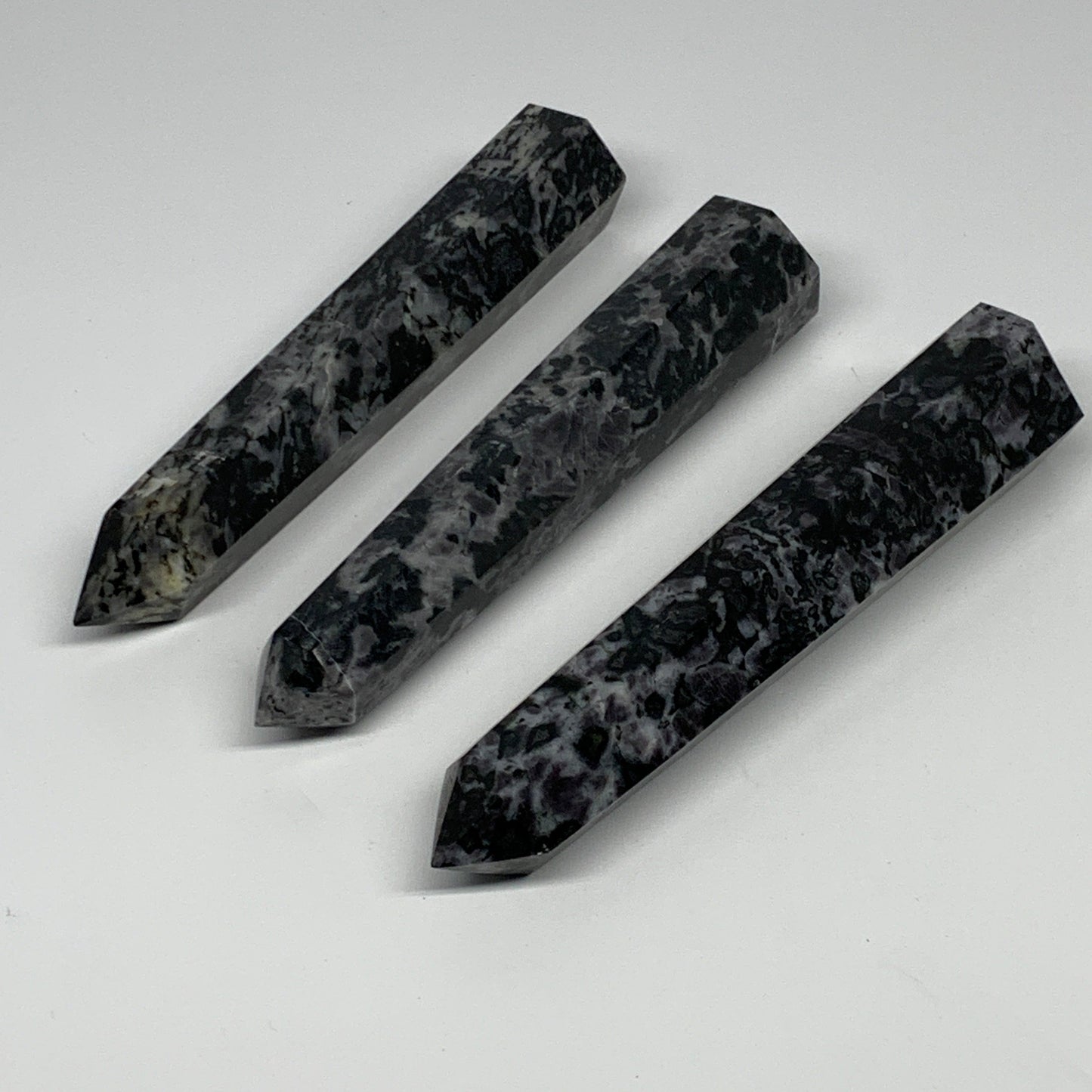 1295 grams, 7.4" - 7.6", 3 pcs, Indigo Gabro Merlinte Towers/Obelisks, B21443