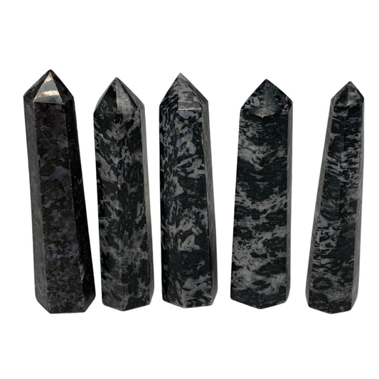 1465 grams, 5.7" -6", 5 pcs, Indigo Gabro Merlinte Towers/Obelisks, B21457