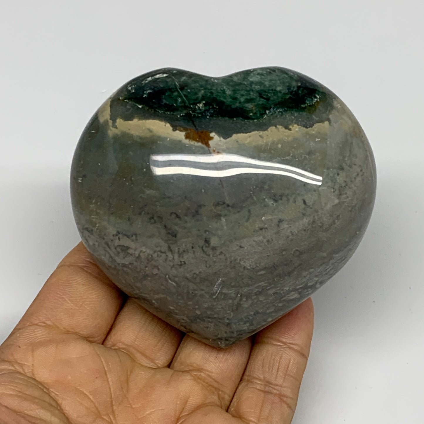 0.69 lbs, 2.9"x3.1"x1.6" Ocean Jasper Heart Polished Healing Crystal, B30880