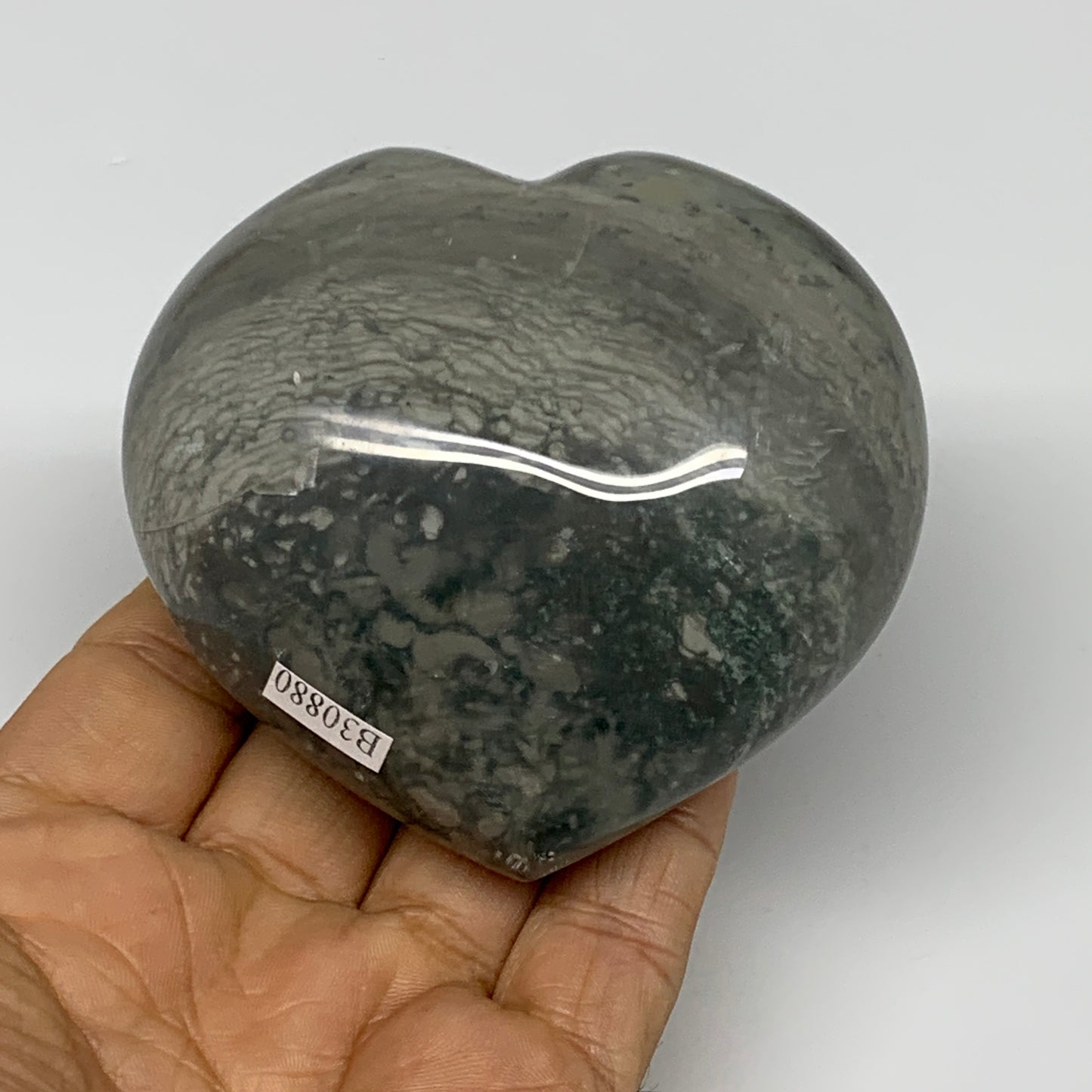 0.69 lbs, 2.9"x3.1"x1.6" Ocean Jasper Heart Polished Healing Crystal, B30880