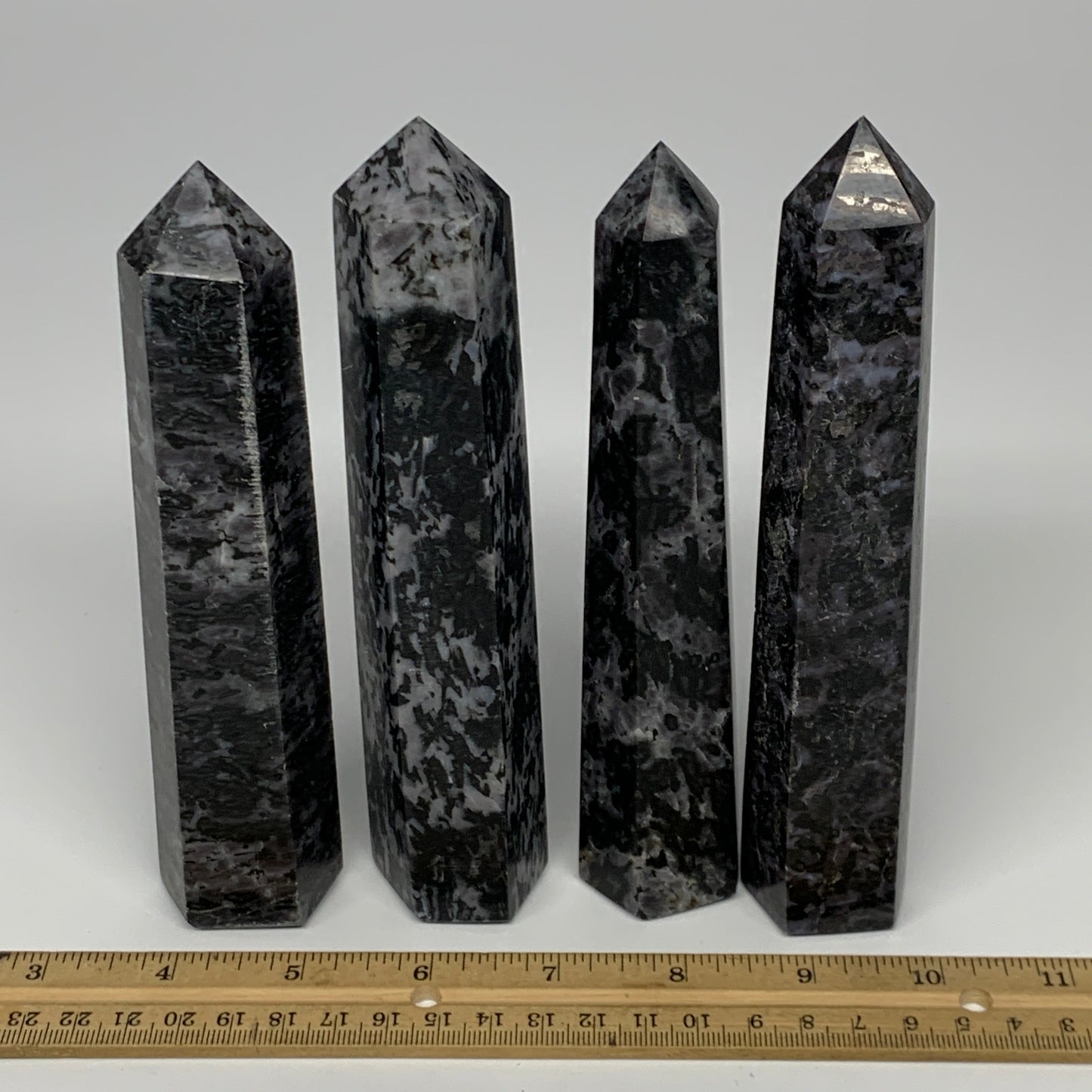 1330 grams, 6.25" -6.8", 4 pcs, Indigo Gabro Merlinte Towers/Obelisks, B21456