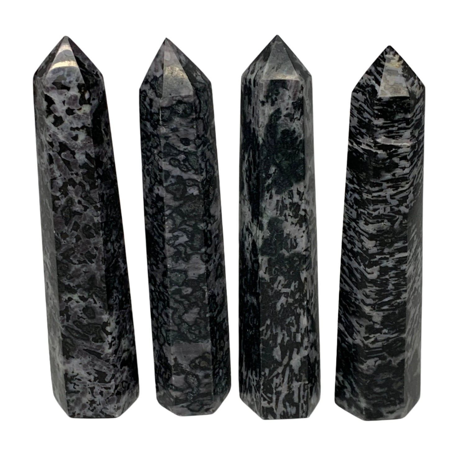 1310 grams, 6.4" -6.9", 4 pcs, Indigo Gabro Merlinte Towers/Obelisks, B21453