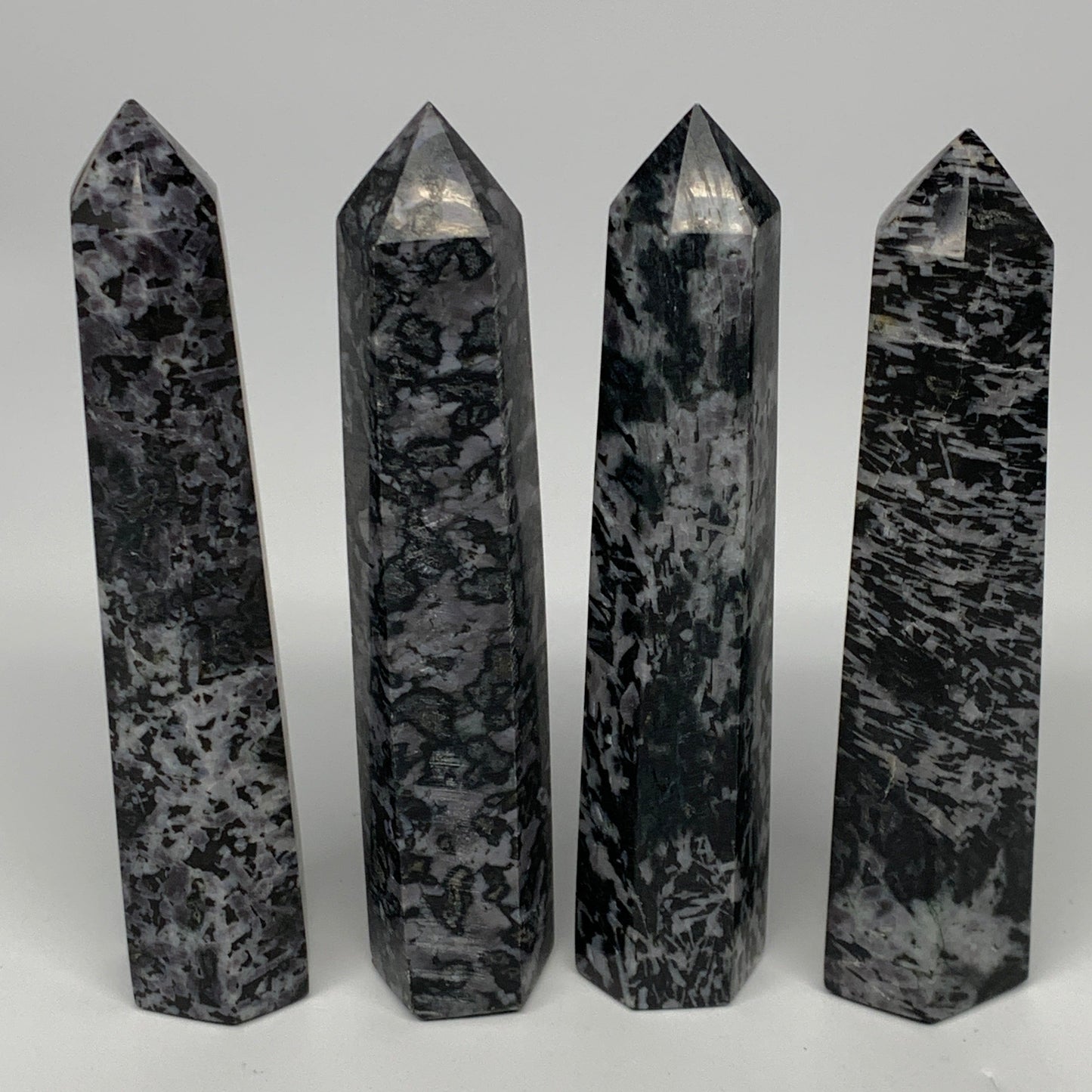 1310 grams, 6.4" -6.9", 4 pcs, Indigo Gabro Merlinte Towers/Obelisks, B21453