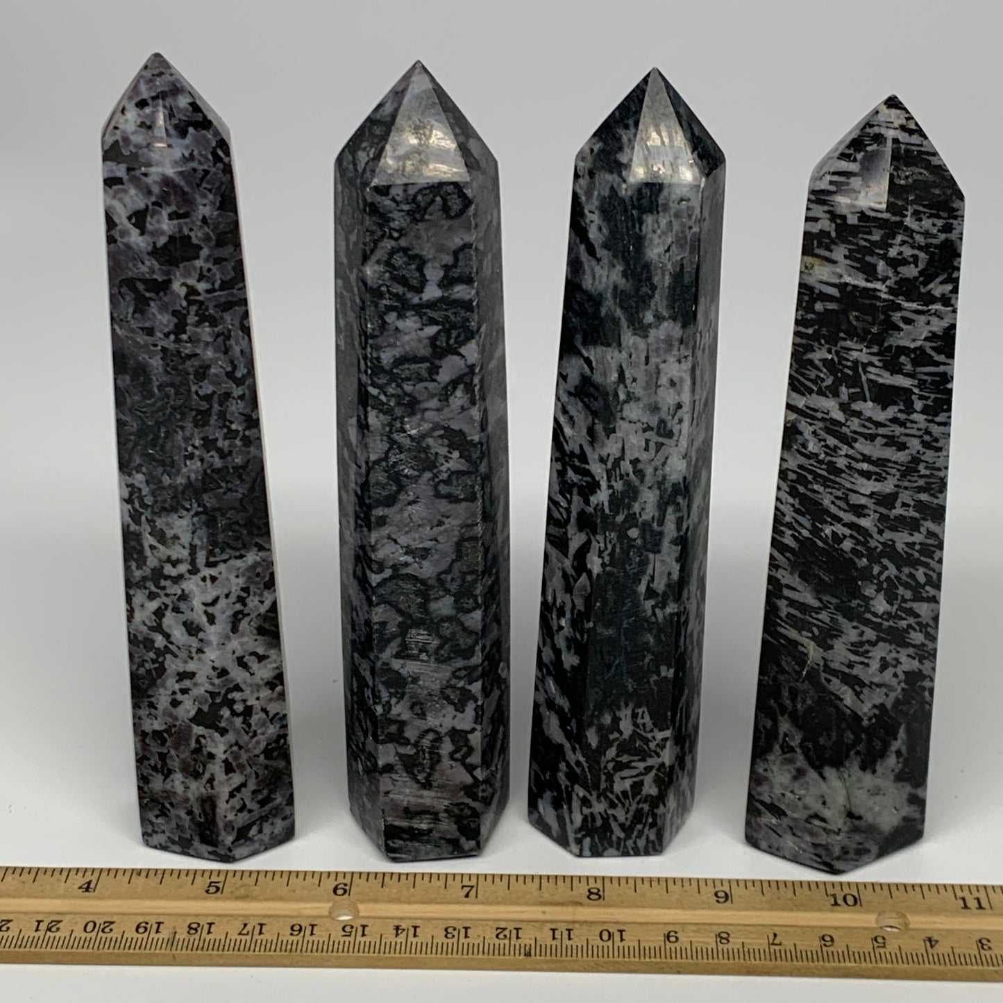 1310 grams, 6.4" -6.9", 4 pcs, Indigo Gabro Merlinte Towers/Obelisks, B21453