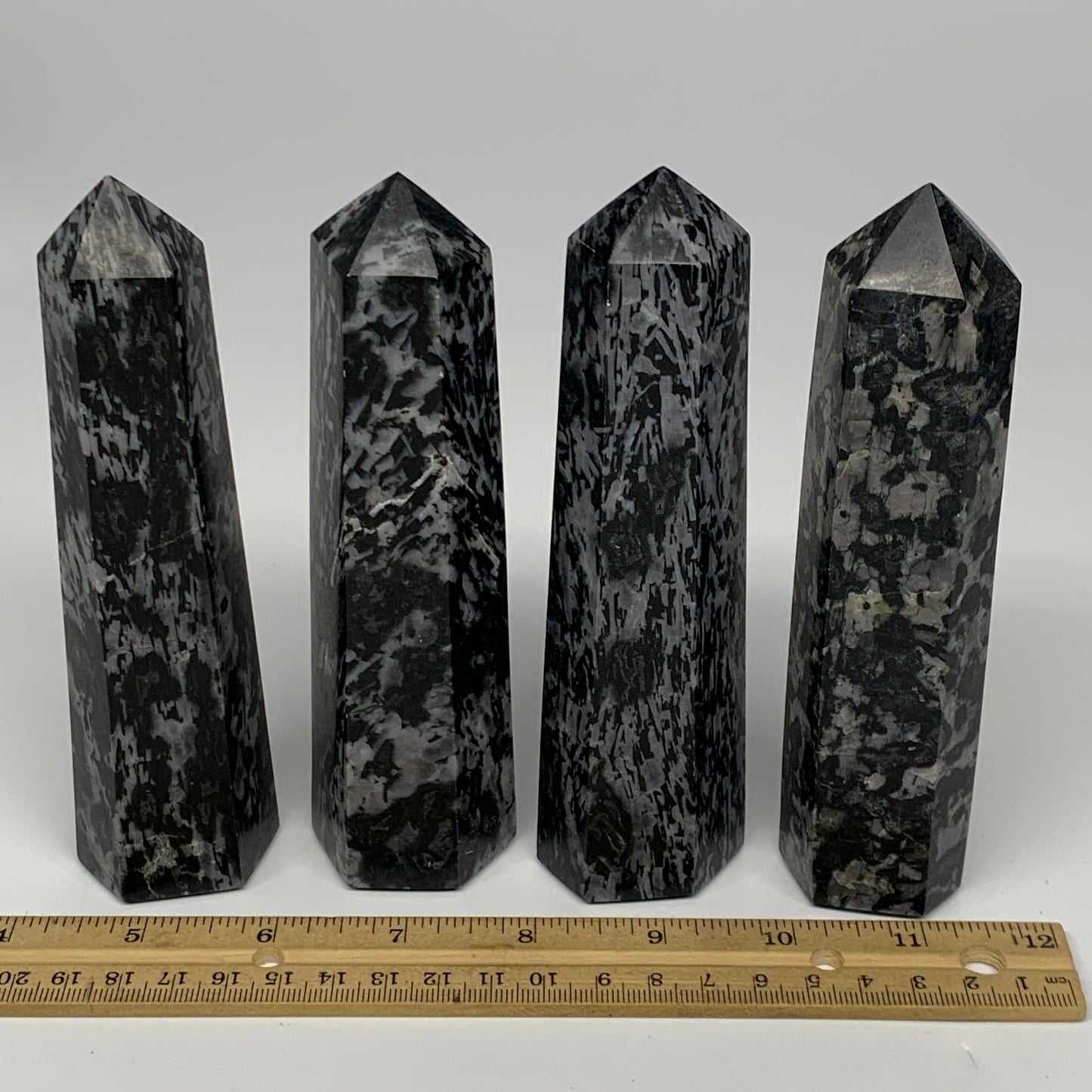 1440 grams, 5.75" -6", 4 pcs, Indigo Gabro Merlinte Towers/Obelisks, B21452