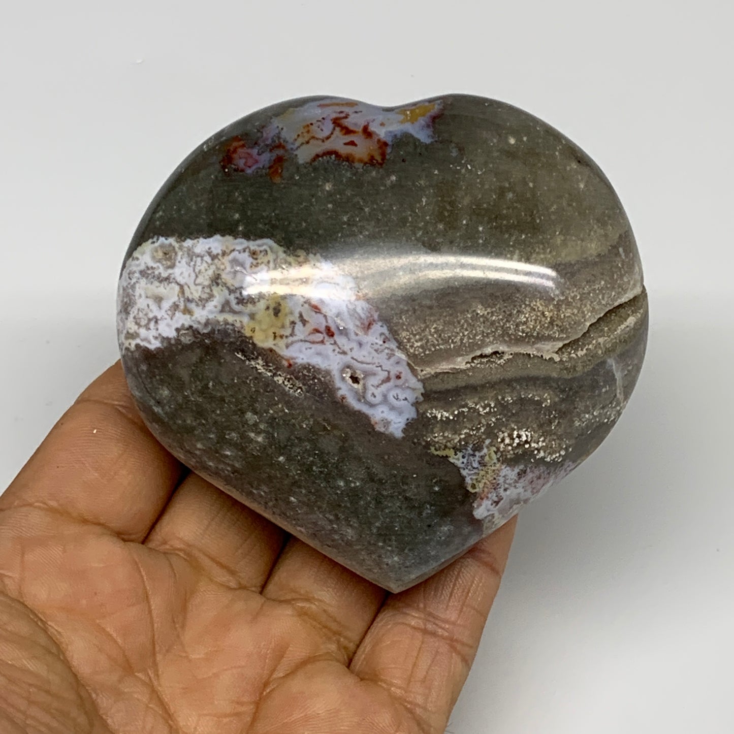 0.6 lbs, 2.9"x3.1"x1.5" Ocean Jasper Heart Polished Healing Crystal, B30936