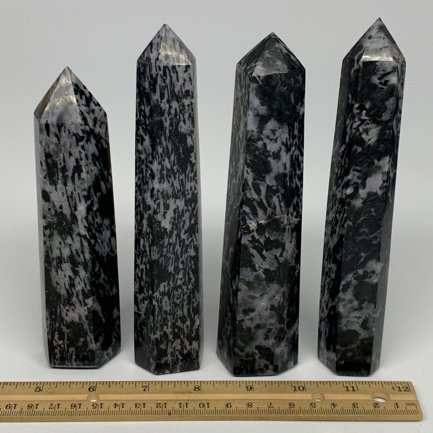 1395 grams, 6" - 7", 4 pcs, Indigo Gabro Merlinte Towers/Obelisks, B21448