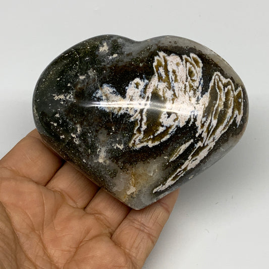 0.70 lbs, 2.8"x3.5"x1.6" Ocean Jasper Heart Polished Healing Crystal, B30937