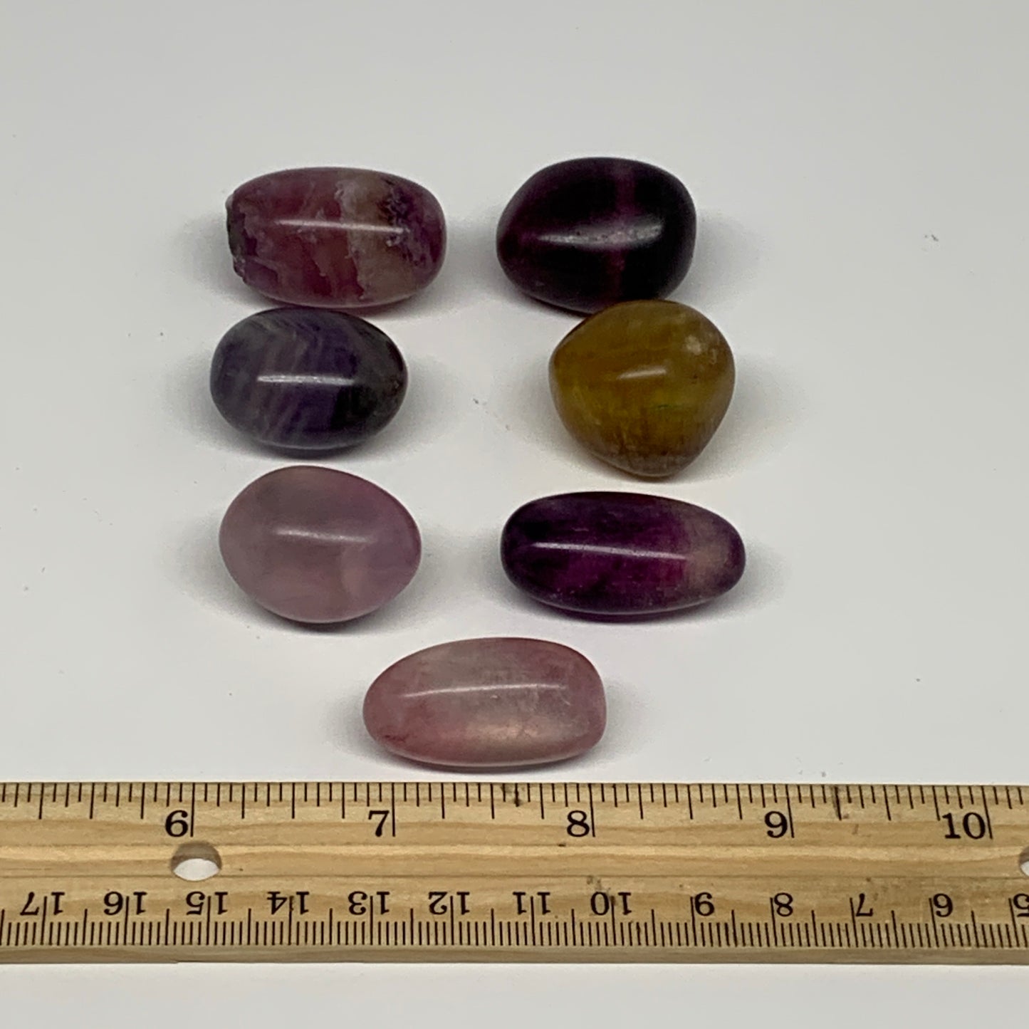 146.6g, 1"-1.3", 7pcs, Multi Color Fluorite Crystal Tumbled Stones, B28729