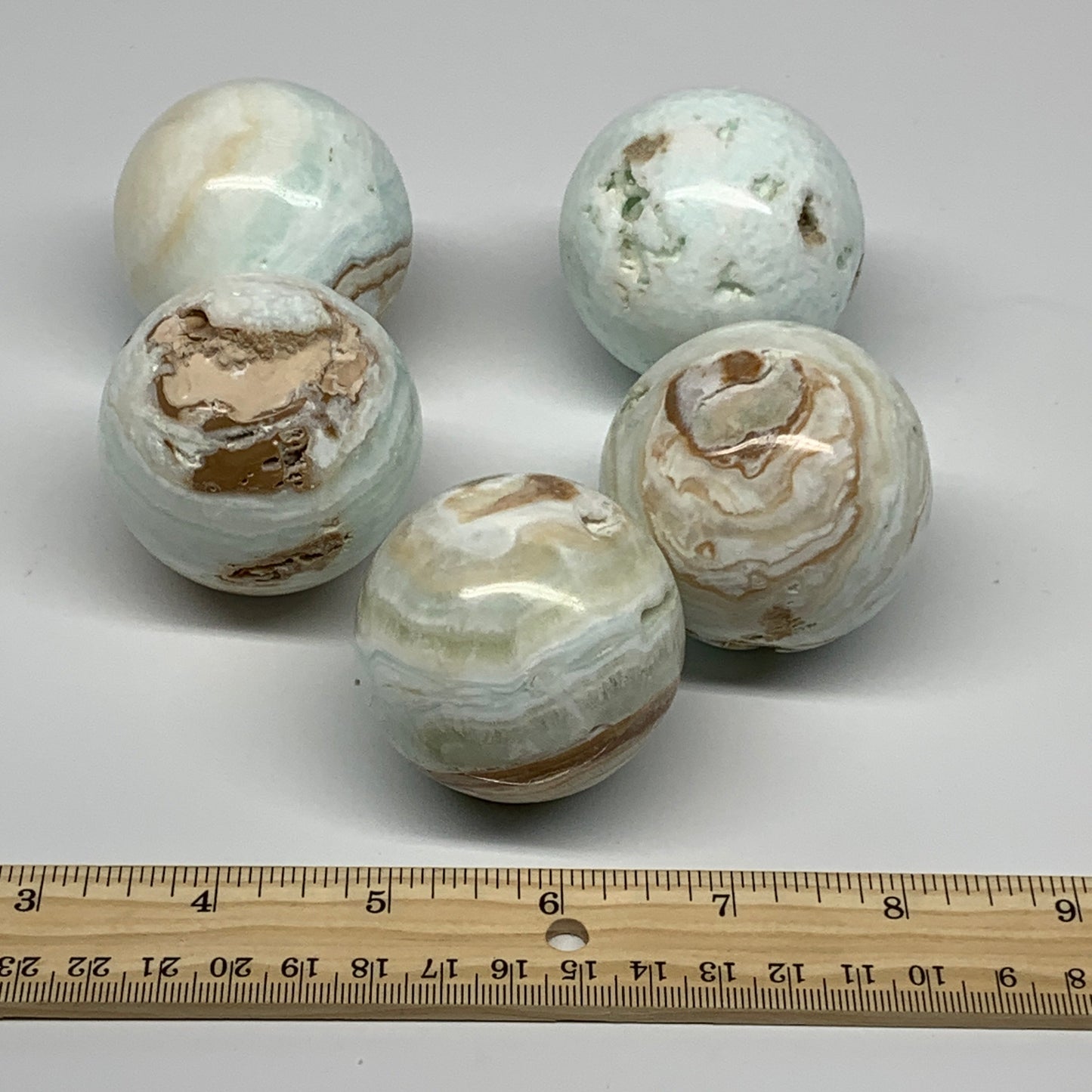 2.2 lbs, 2"-2.1",5pcs, Caribbean Calcite Spheres Gemstones @Afghanistan,B25193