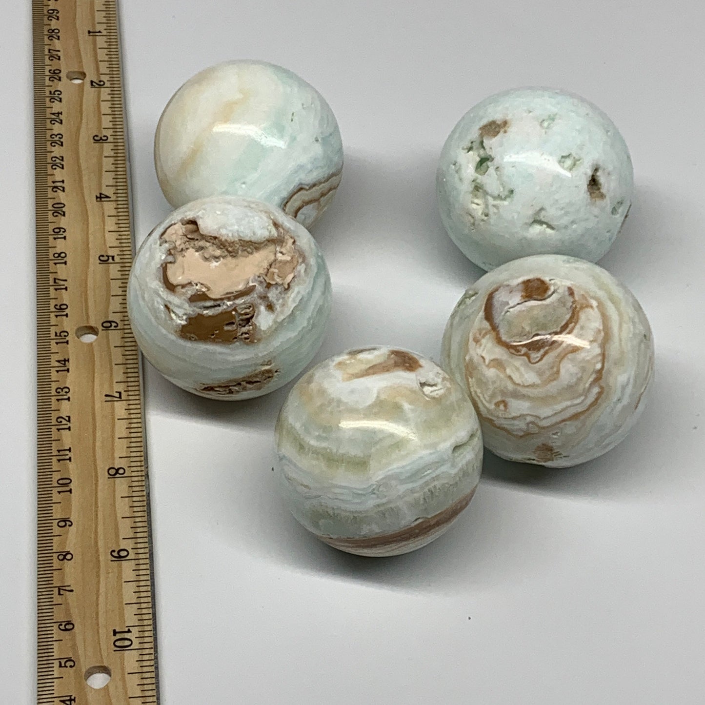 2.2 lbs, 2"-2.1",5pcs, Caribbean Calcite Spheres Gemstones @Afghanistan,B25193